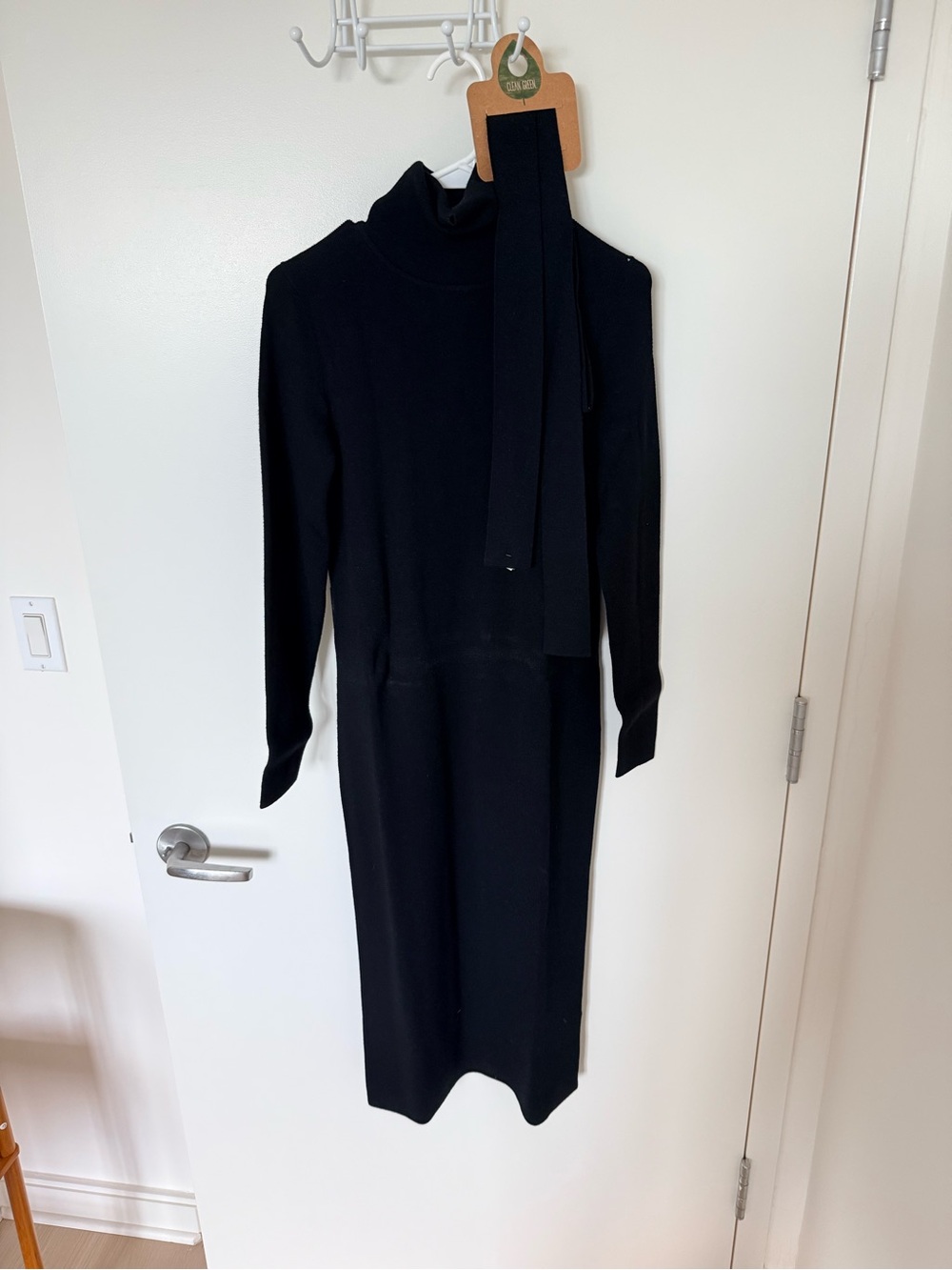 Aritzia Babaton Black Long Sleeve Turtleneck Knit Dress with Neck Tie